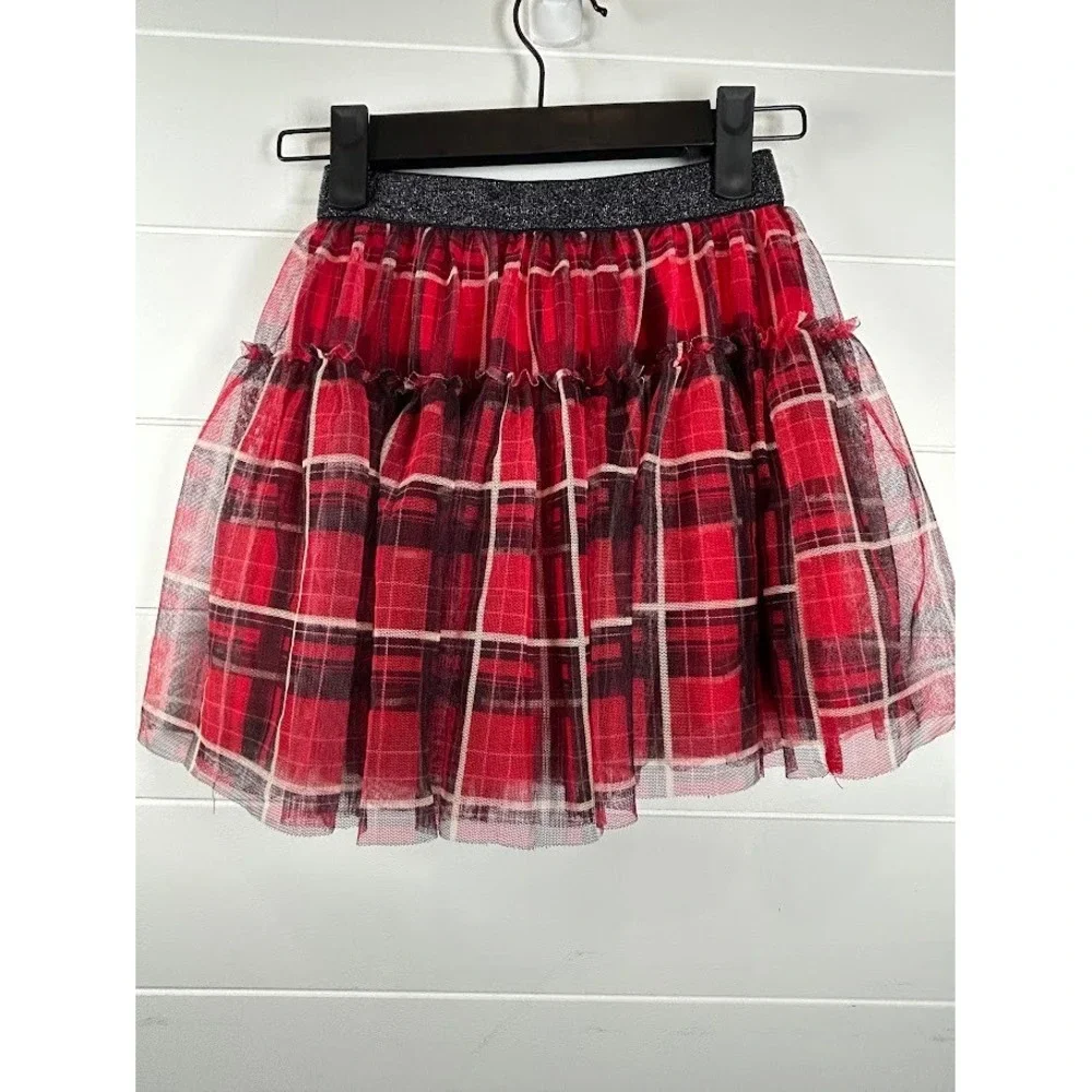 365Kids from Garanimals Girls Red Black Plaid Tulle Skirt Glitter Waist Size 6‎